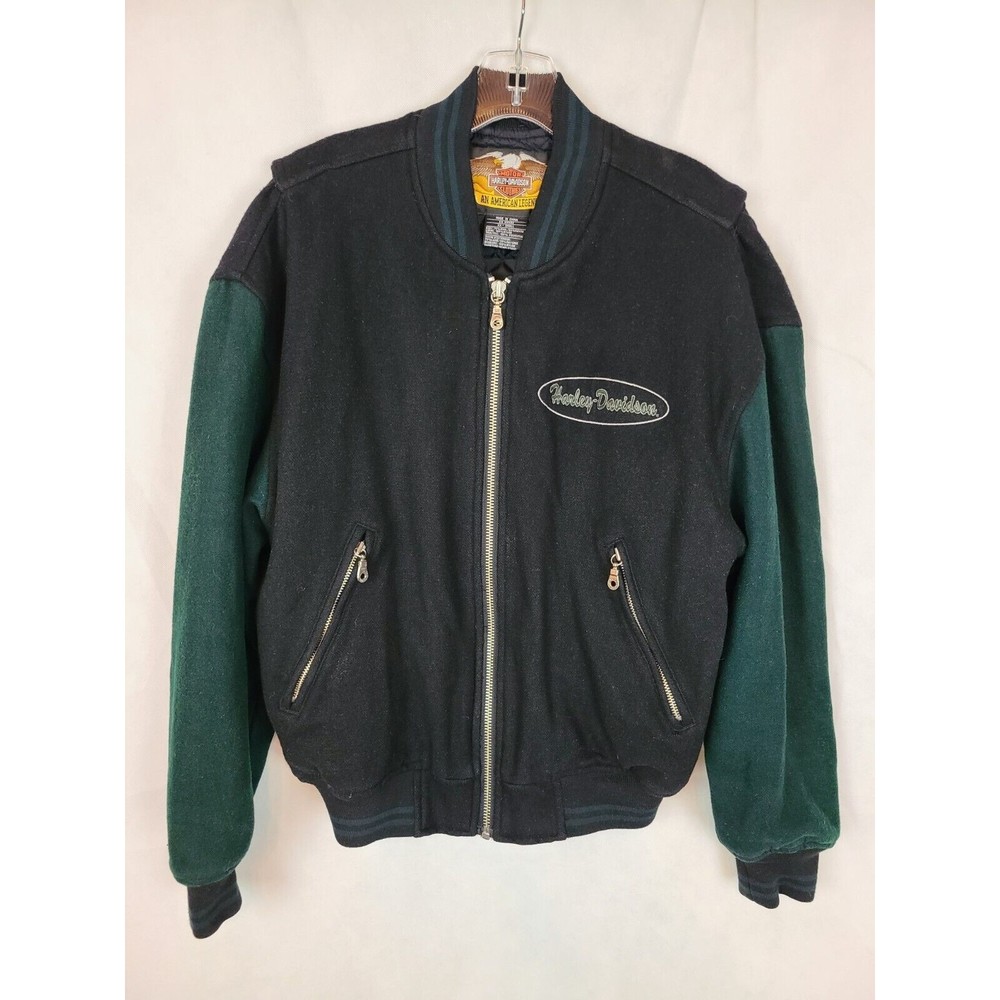 Harley-Davidson Milwaukee Women's (XX-S) Black & Green Wool Moto Biker Jacket